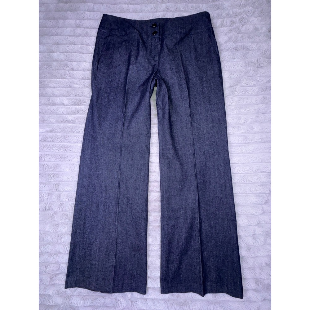 Sandro Womens 12 Chambray Wide Leg Trouser Pants Dark Wash High Rise Stretch - Picture 2 of 16